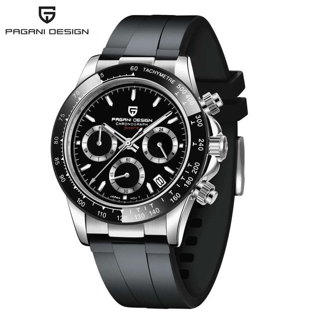 40mm New PAGANI DESIGN Men Quartz Watches Sapphire Luxury Chronograph Stainless Steel Waterproof Men Watch rubber black, China