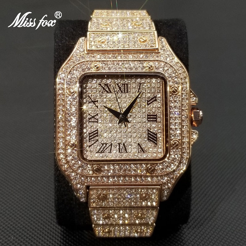 Ice Out Square Watch For Men Top Brand Luxury Full Diamond Men Watches Ultra Thin Waterproof Hip Hop Clock Dropshipping