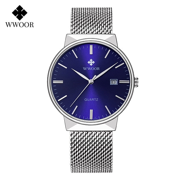 Men Simple Slim Watches Luxury Brand Gold Steel Mesh Ultra Thin Waterproof Date Wrist Watch Men Golden Clock With Box