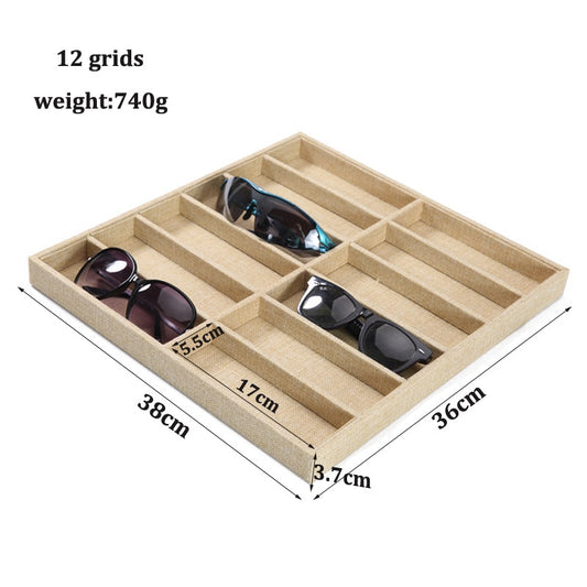 Fashion Glasses Cases Linen 6/10/12 Grids Sunglasses Display Box Sunglasses Display Glasses Display Props Jewelry Organizer Tray