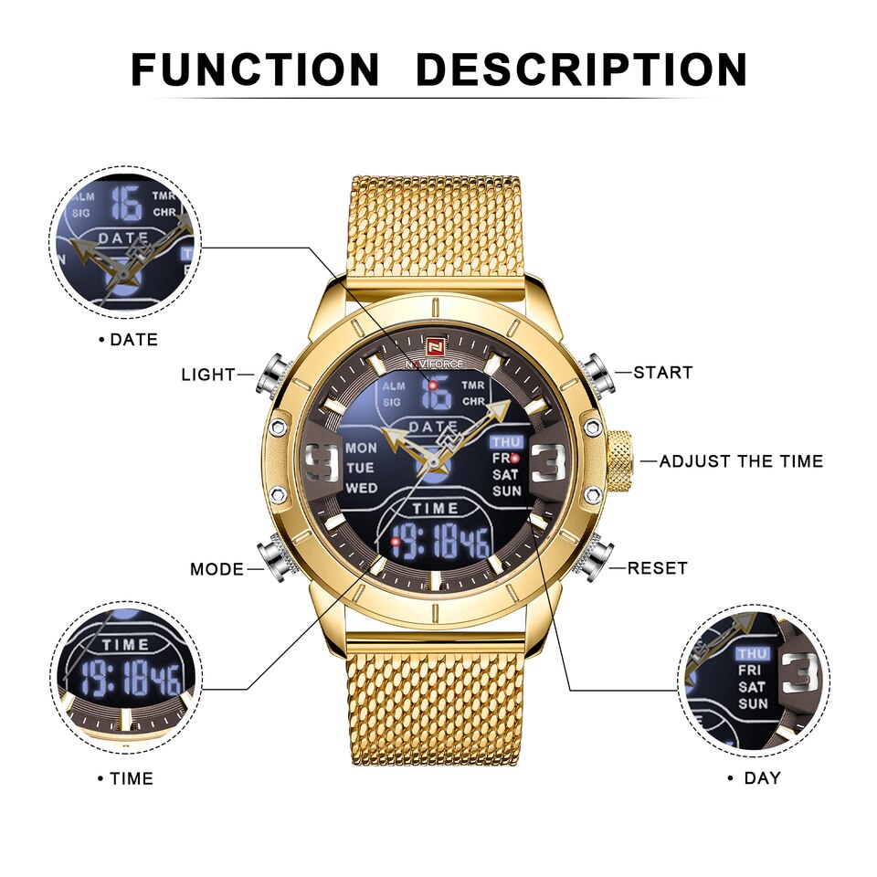 Men Watch Top Luxury Brand Men Military Sport Quartz Wrist Watches Stainless Steel LED Digital Clock Relogio Masculino