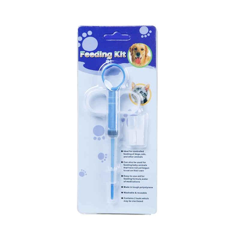 Pet Medicine Syringe Tablet Pill Gun Piller Push Dispenser Medicine Water Milk Syringe Dog Cat Puppy Feeder Kit blue