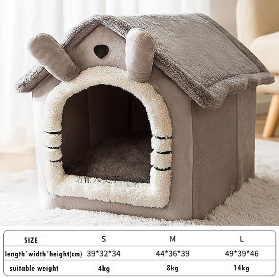 Foldable Deep Sleep Pet Cat House Indoor Winter Warm Cozy Kennel Tent Chihuahua Cat Nest Cushion Removable Pet Products Basket gray, s for 4kg Pets