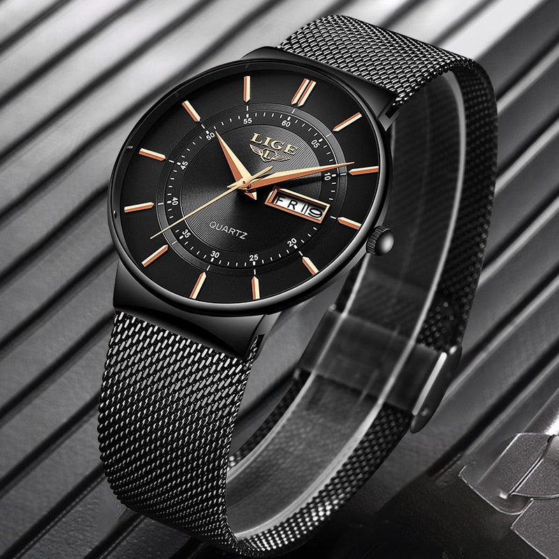 New Men Watches Waterproof Ultra Thin Date Clock Male Steel Strap Casual Quartz Watch Men Sports Wrist Watch