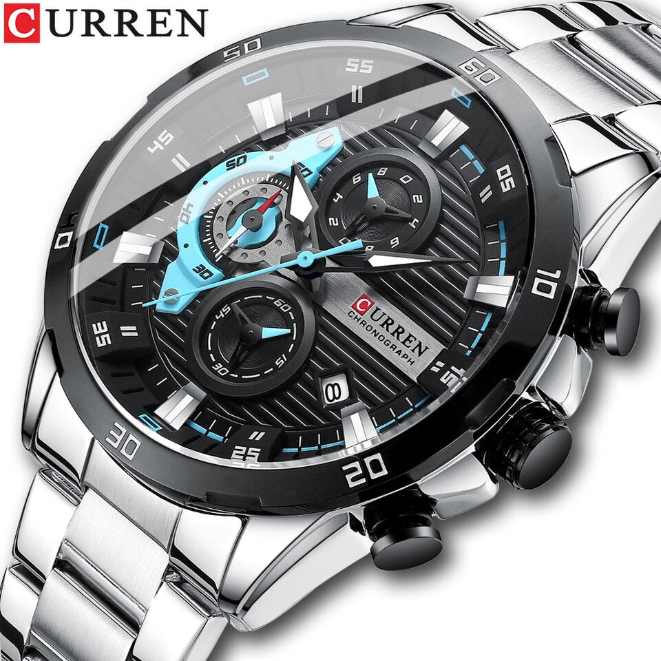 New Stainless Steel Watches for Mens Creative Fashion Luminous Dial with Chronograph Clock Male Casual Wristwatches