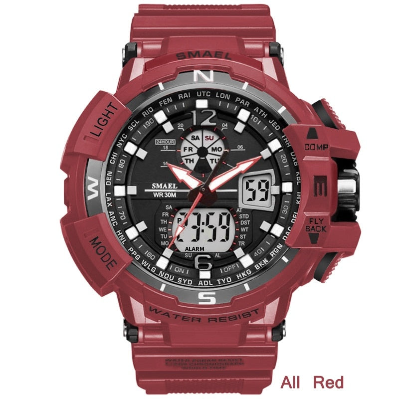 Sport Watch Men Big Dial LED Digital Quartz Wrist Watches Men Brand Luxury Digital-watch Military Army Clock Male Red, China