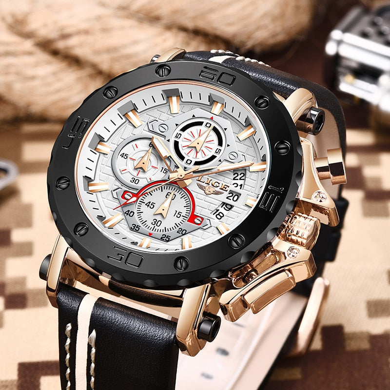 Men Watches Fashion Sport Leather Watch Mens Luxury Date Waterproof Quartz Chronograph