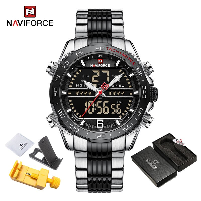 Sport Men Wrist Watch Digital Waterproof Quartz Chronograph Stainless Steel Clock Male Relogio Masculino