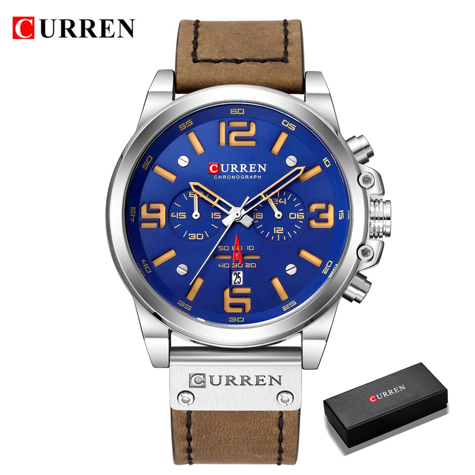 Men Watches Top Luxury Brand Waterproof Sport Wrist Watch Chronograph Quartz Military Genuine Leather Relogio Masculino