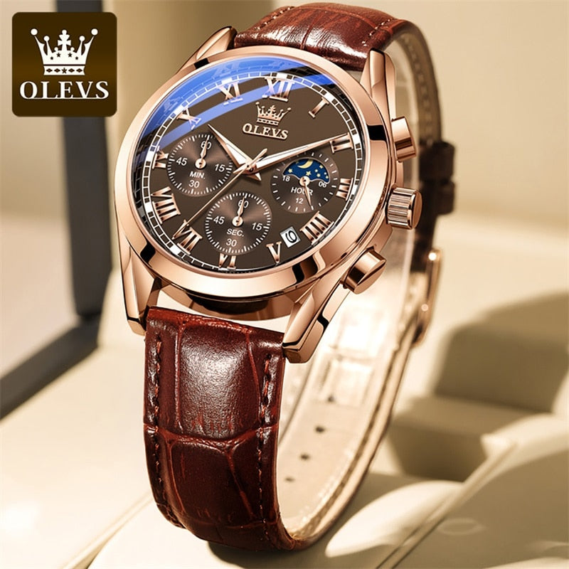 New Elite Mens Quartz Watches Business Dress Waterproof Wristwatch Men Luxury Breathable Leather Sports watch men Gifts