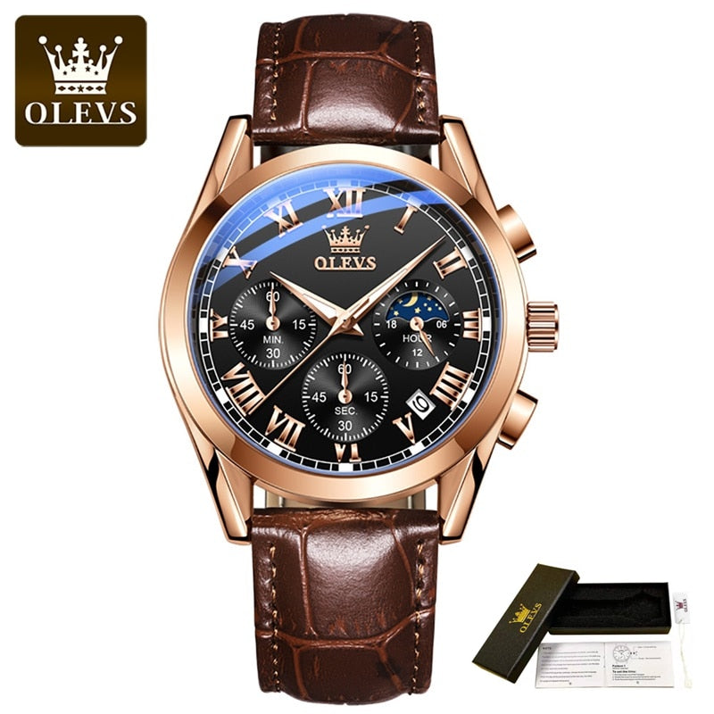 New Elite Mens Quartz Watches Business Dress Waterproof Wristwatch Men Luxury Breathable Leather Sports watch men Gifts Brown black