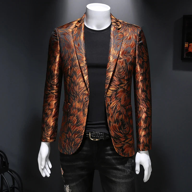 New Men Blazer Homme Stage Outfit Performance Metal Gold Yarn Smart Casual Gold, Asia 6XL