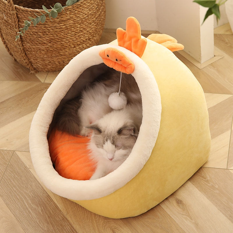 Sweet Cat Bed Warm Pet Basket Cozy Kitten Lounger Cushion Cat House Tent Very Soft Small Dog Mat Bag For Washable Cave Cats Beds Chick, M (40X40X32cm)