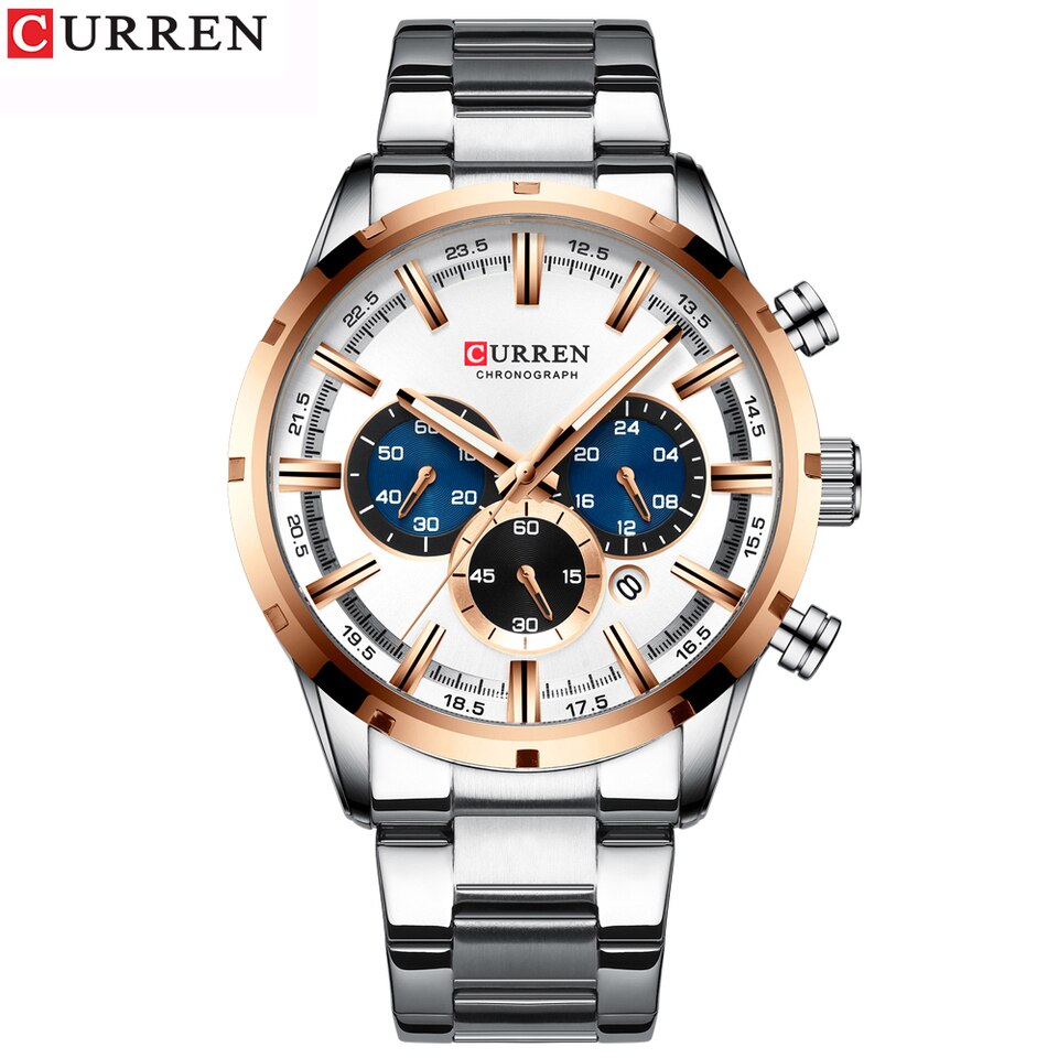 New Men Watches Top Brand Luxury Wrist Watch Quartz Clock Watch Men Waterproof Chronograph silver white