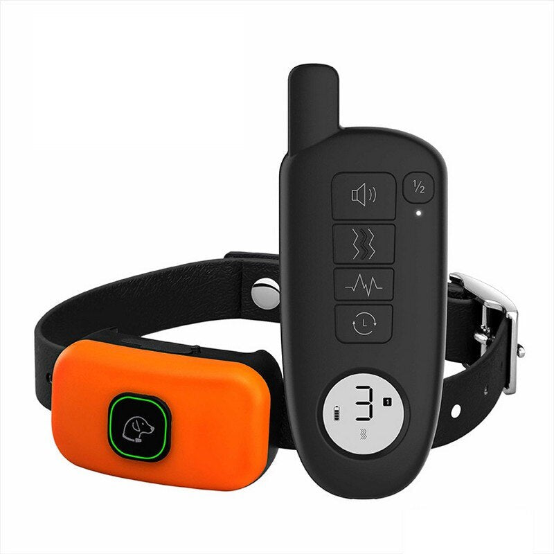 1000ft Pet Dog Training Collar IP67 Waterproof Rechargeable Electric Remote Shock Vibration Sound Bark Stop Collar Orange