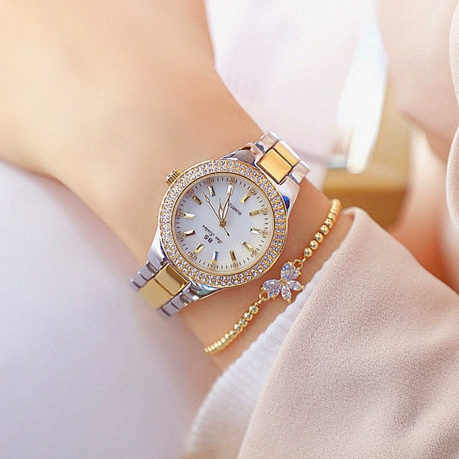 Ladies Wrist Watches Dress Gold Watch Women Crystal Diamond Watches Stainless Steel Silver Clock Women Montre Femme