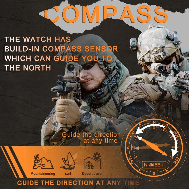 Men Solar Power Digital Watch Men's Outdoor Smart Watches Full Metal Waterproof 50M Compass Army Military Style Clock