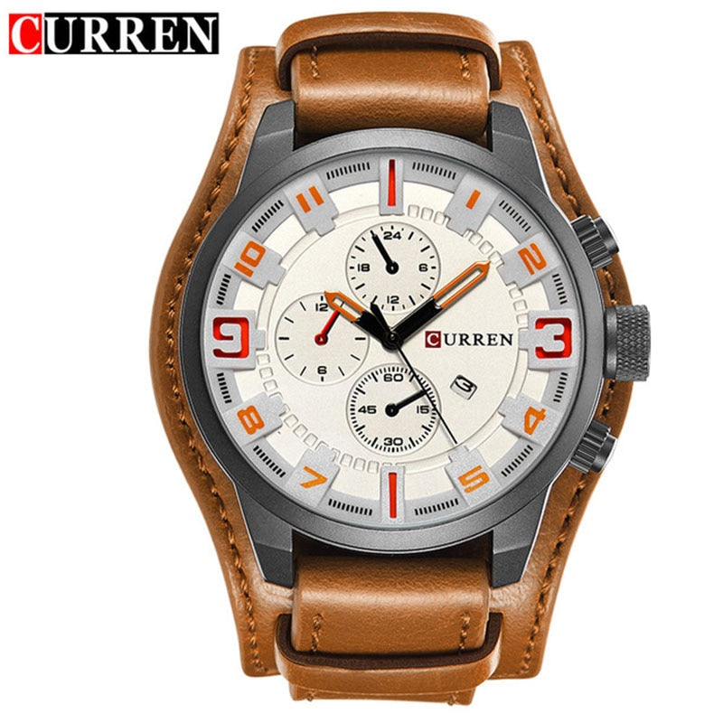 New Men Watches Top Brand Luxury Casual Business Quartz Watch Date Waterproof Wristwatch Hodinky Relogio Masculino white brown