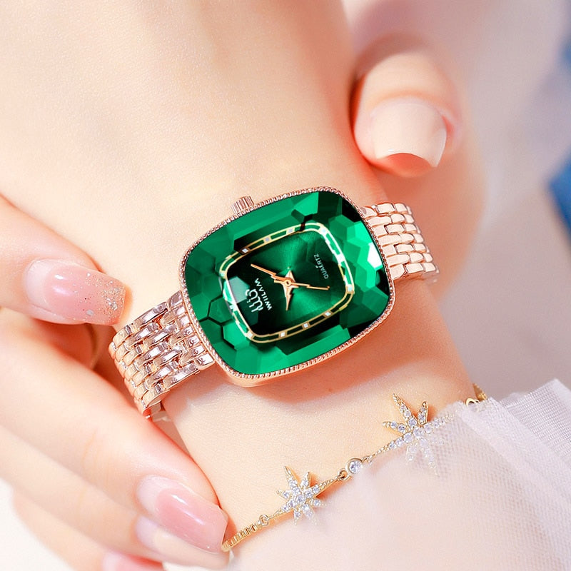 Green Diamond Style Luxury Women Quartz Watch Creative Unique Ladies Wrist Watch For Female Clock relogio feminino