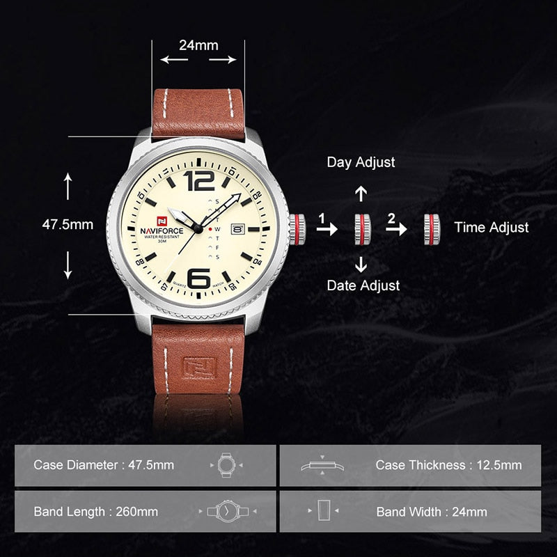 New Male Watches Casual Sport Day and Date Display Quartz Wristwatch Big Dial Clock with Luminous Hands Relogio Masculino