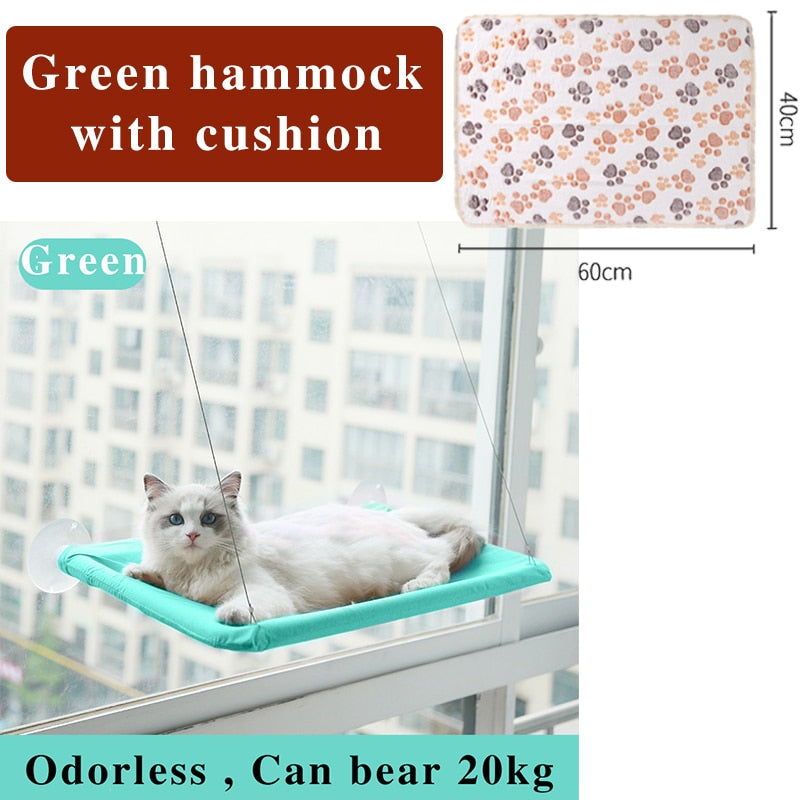 Cat Hammock Cute Hanging Beds Comfortable Sunny Seat Window Mount Pet product Soft Pet Shelf Supplies Detachable Bearing 20kg Green padded