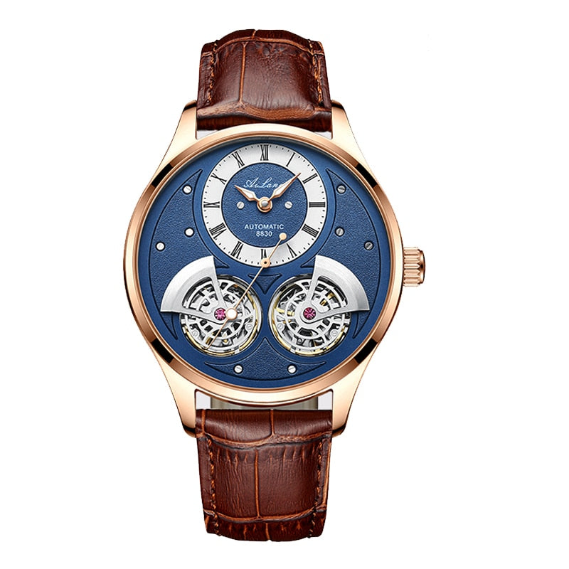 Double Pendulum Hollow Tourbillon Men Automatic Mechanical Watch Deep Waterproof Leather Watch 3