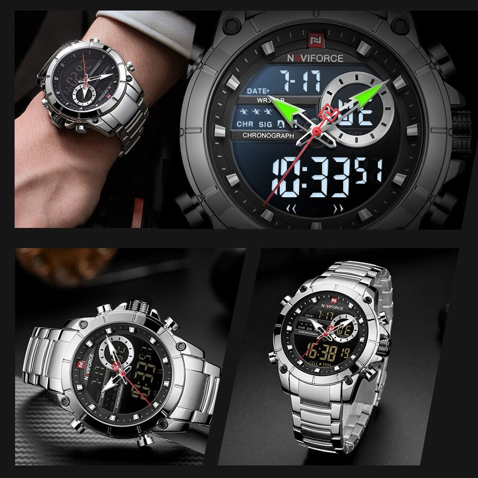 Casual Quartz Watch Men Stainless Steel Men Army Military Led Clock Male Waterproof Watches