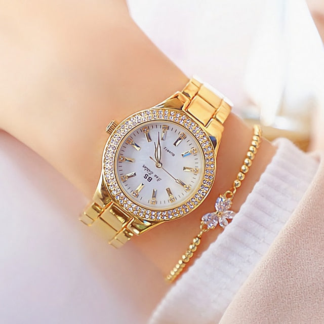 Ladies Wrist Watches Dress Gold Watch Women Crystal Diamond Watches Stainless Steel Silver Clock Women Montre Femme gold bracelet