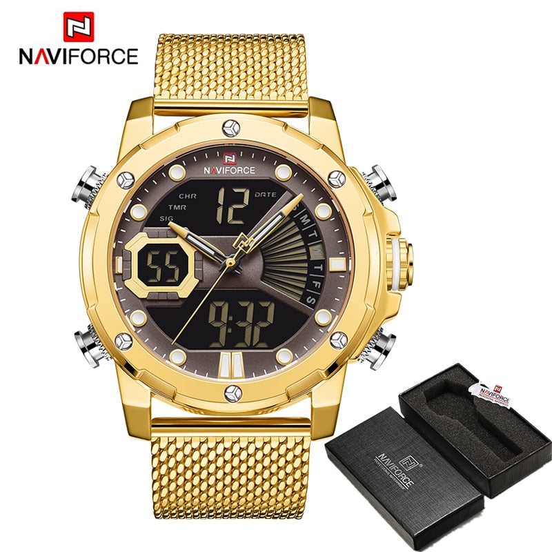 Original Watches For Men Luxury Brand Quartz Dual Display Military Sports Wrist Watch Mesh Steel Band Waterproof Clock GCEG BOX, China