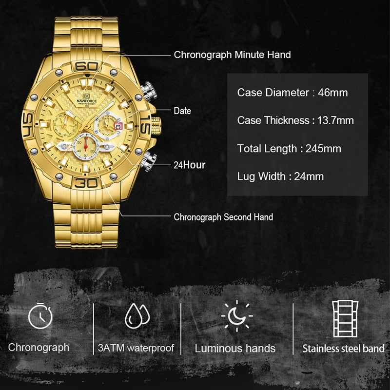 New Watches For Men Luxury Original Classic Quartz Clock Analog Chronograph Sport Waterproof Steel Band WristWatch