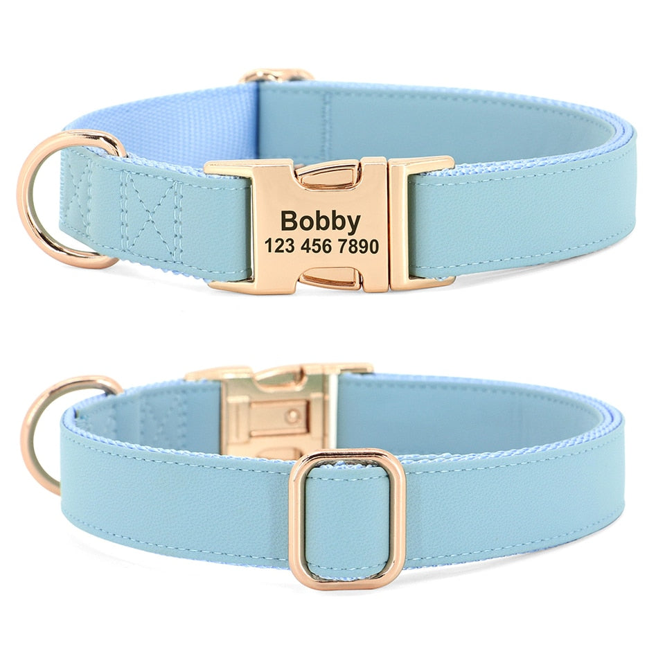 Personalized Dog Name Collar Leather Nylon Dogs ID Buckle Collars Anti-lost Pet Nameplate Necklace For Small Large Dogs Pitbull Blue, S