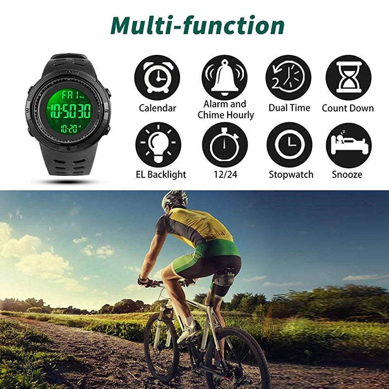 Chrono Digital Watches Mens Sport Countdown Wristwatches Men 2 time Alarm Clock Watches Male reloj hombre 1251