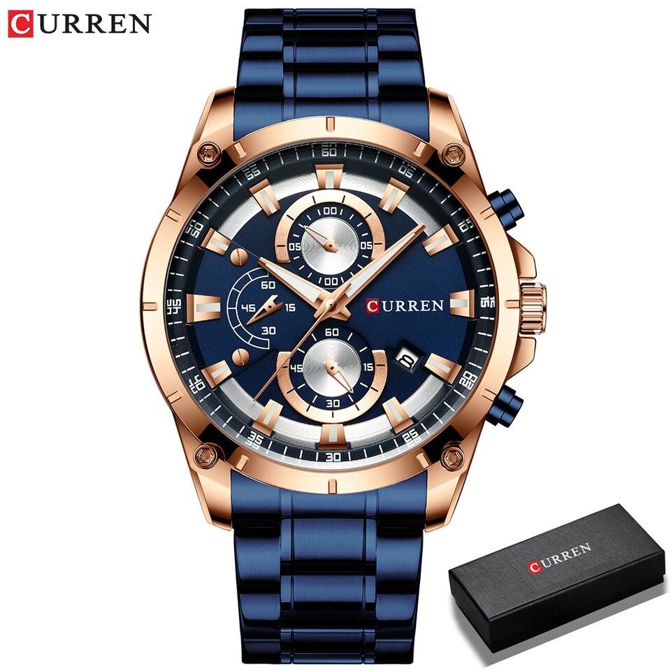 Men Watches Top Brand Luxury Business Automatic Date Watch Men Casual Waterproof Watch blue box