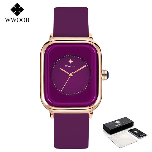 Luxury Brand Watches For Women Fashion Square Purple Ladies Quartz Wristwatch Waterproof Silicone Band Relogio Feminino