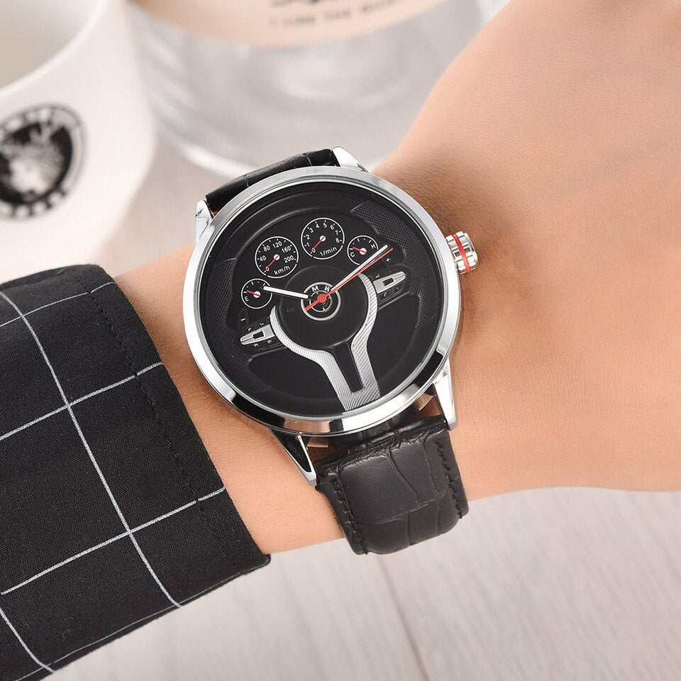 Creative Natrual style Classic precision Fashion Men Quartz watch 3D Racing tire Free Stainless Strap Clock Casual Sports