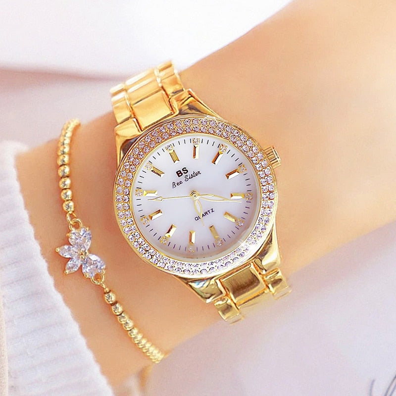 Ladies Wrist Watches Dress Gold Watch Women Crystal Diamond Watches Stainless Steel Silver Clock Women Montre Femme