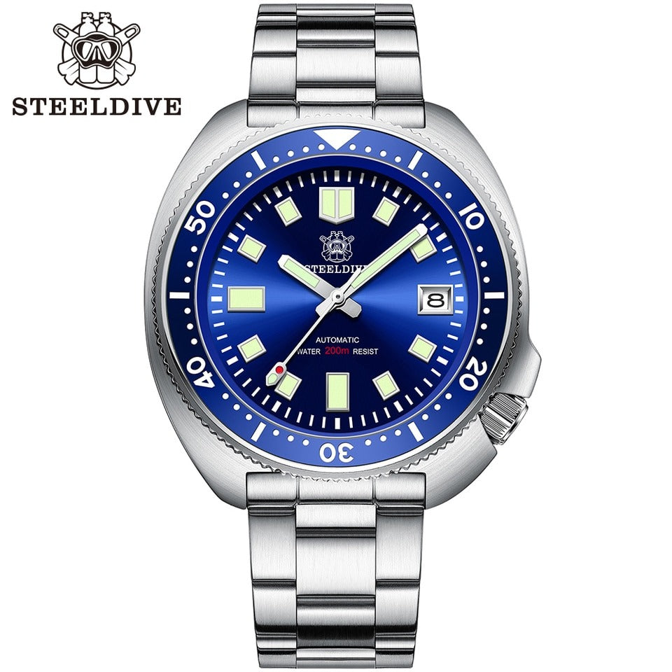 New Men SD1970 SteelDive Mechanical Watch Brand 44MM Men NH35 Dive Watch with Ceramic Bezel Watch 70BL-SS Blue-logo, China, NH35 Movt