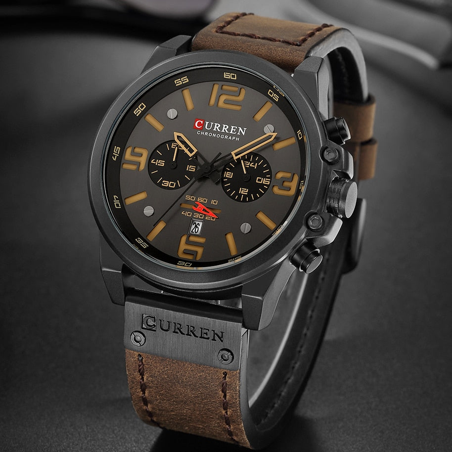 Men Watches Top Luxury Brand Waterproof Sport Wrist Watch Chronograph Quartz Military Genuine Leather Relogio Masculino