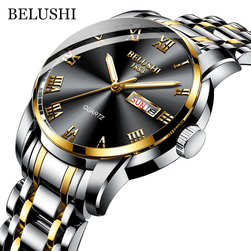 New Men Stainless Steel Business Date Clock Waterproof Luminous Watches Mens Luxury Sport Quartz Wrist Watch Silver Golden Black