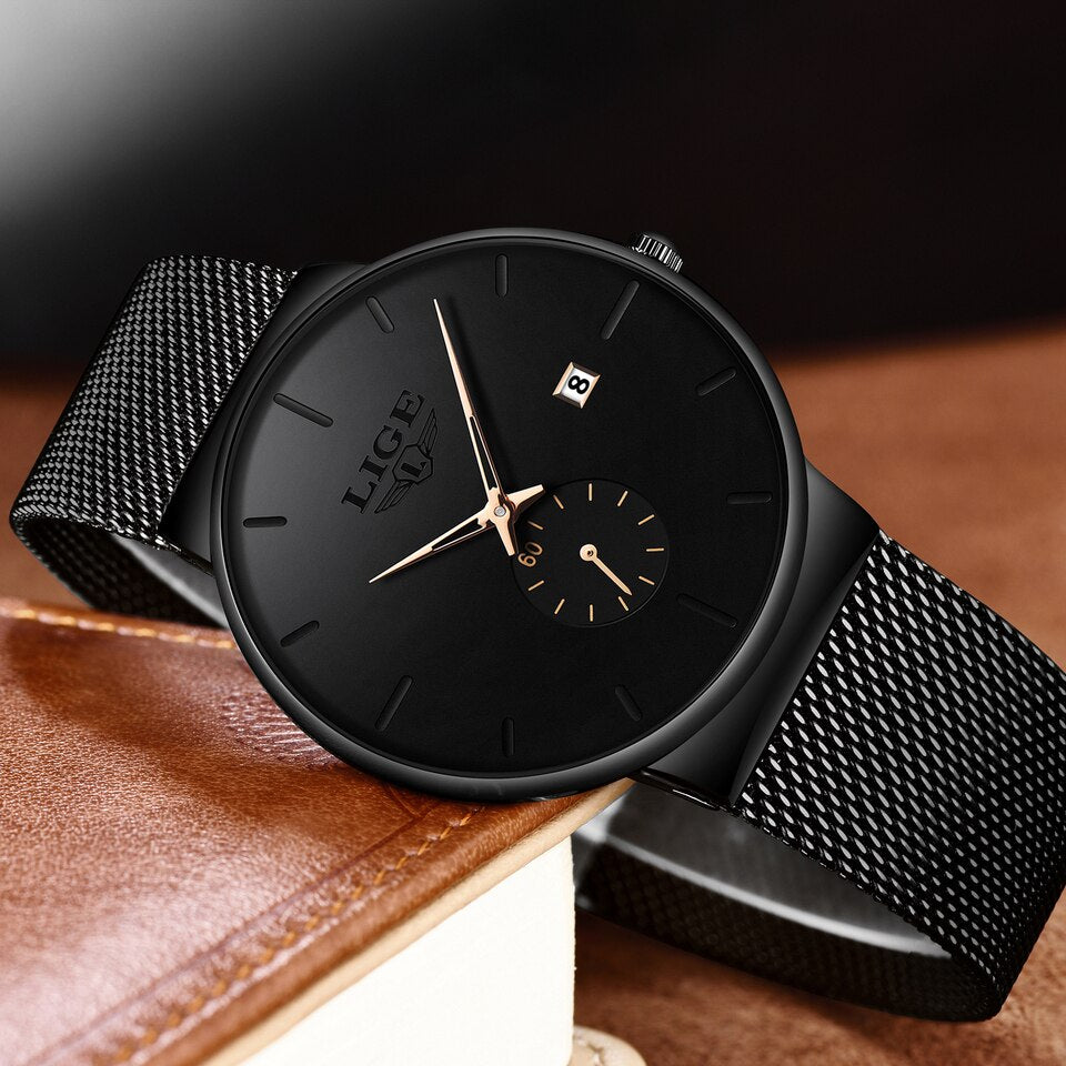 New Fashion Mens Watches Top Brand Luxury Quartz Watch Men Casual Slim Mesh Steel Waterproof Sport Watch Relogio Masculino