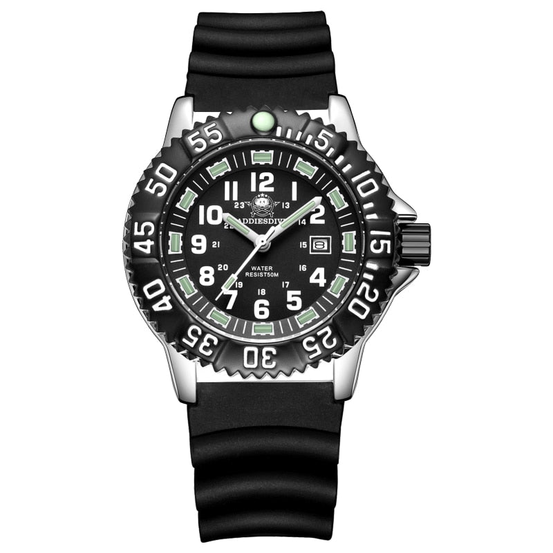 Addies Dive New Men Watch 316L Stainless Steel Strap Black Dial 50m Waterproof Watch Luminous Hand 51mm Alloy Case Sports Watch rubber