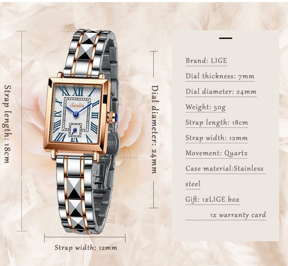 Women Watches Fashion Square Ladies Quartz Watch Bracelet Set Dial Simple Rose Gold Luxury Women Watches