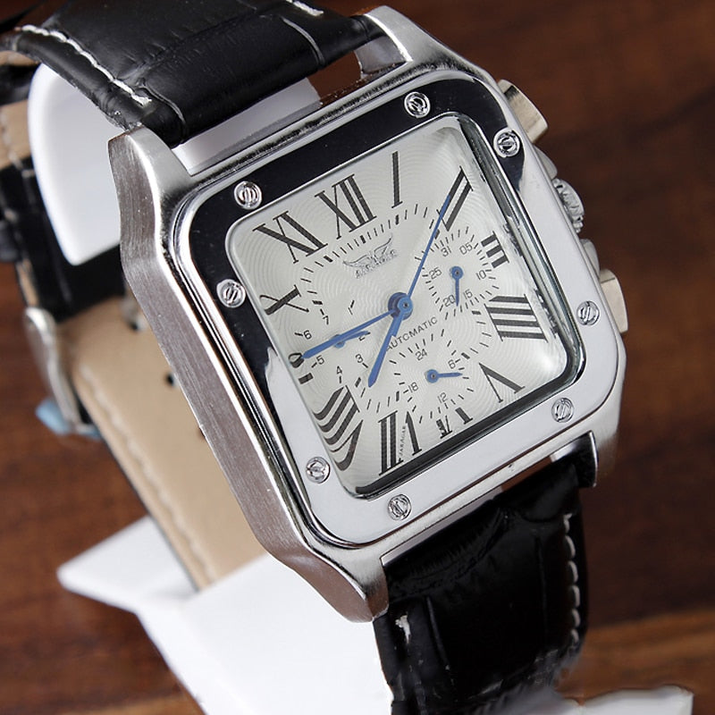 Classic Mechanical Watch Top Brand Men Roman Numerals Skeleton Watches Male Square Rectangular Clock Hombre Relogio Masculino