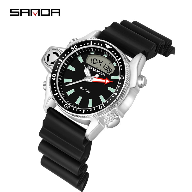 Sport Men Quartz Digital Watch Creative Diving Watches Men Waterproof Alarm Watch Dual Display Clock Relogio Masculino Black, China