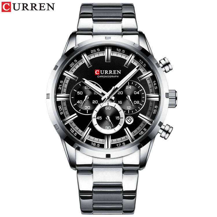 Men Watch Blue Dial Stainless Steel Band Date Mens Business Male Watches Waterproof Luxuries Men Wrist Watches for Men