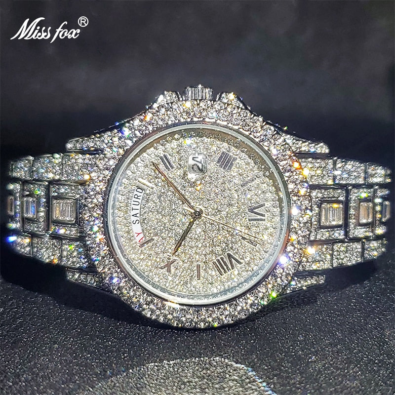 Diamond Watch Multifunction Day Date Adjust Calendar Quartz Watches For Men