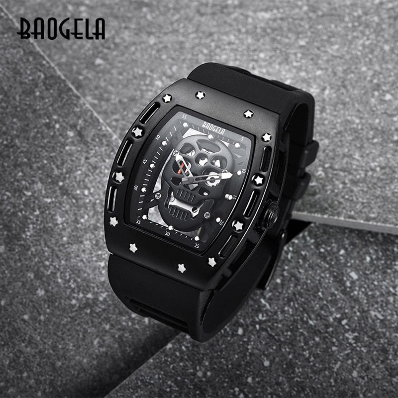 Baogela Pirate Skull Style Men Watch Silicone Luminous Quartz Watches Military Wateproof Skeleton Wristwatch For Man 1612