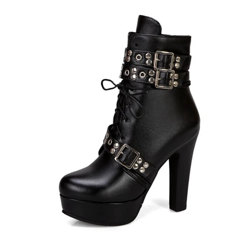 Red Yellow White Women Ankle Boots Platform Lace Up High Heel Short Female Buckle Autumn Winter Ladies Shoe