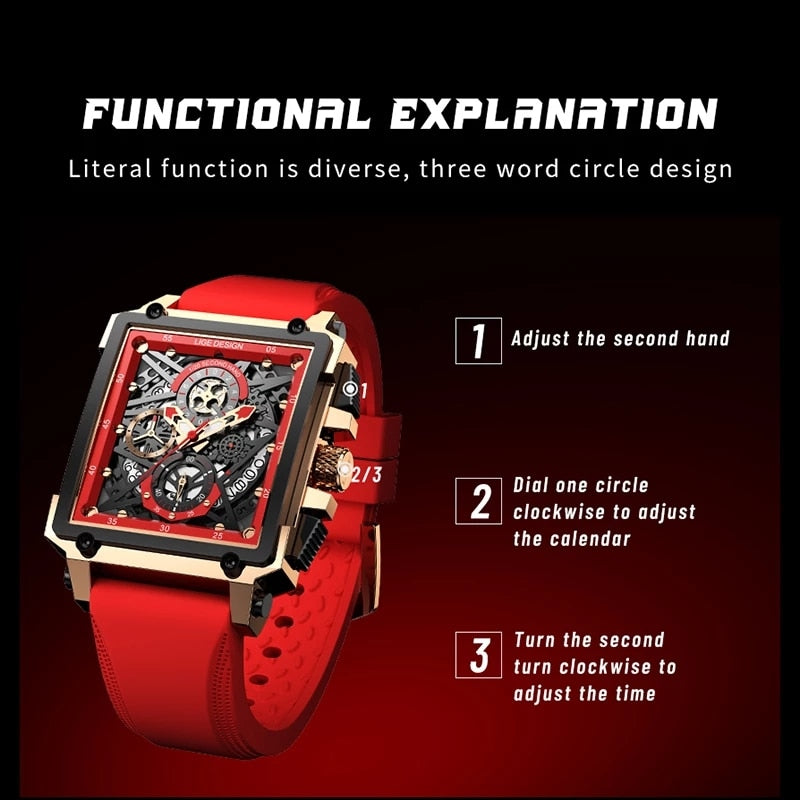 Top Brand Luxury Mens Watches Square Digital Sports Quartz Wrist Watch for Men Waterproof Stopwatch Relogio Masculino