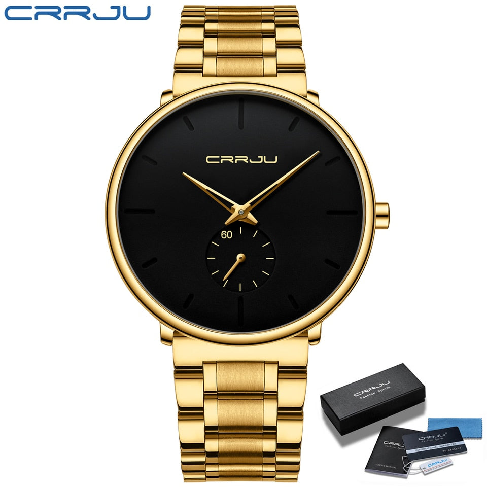 Men Watches Stainless Steel Men Wrist Watch Casual Luxury Waterproof Sport Watch for Men Quartz Watch Relogio Masculino Gold black-BOX